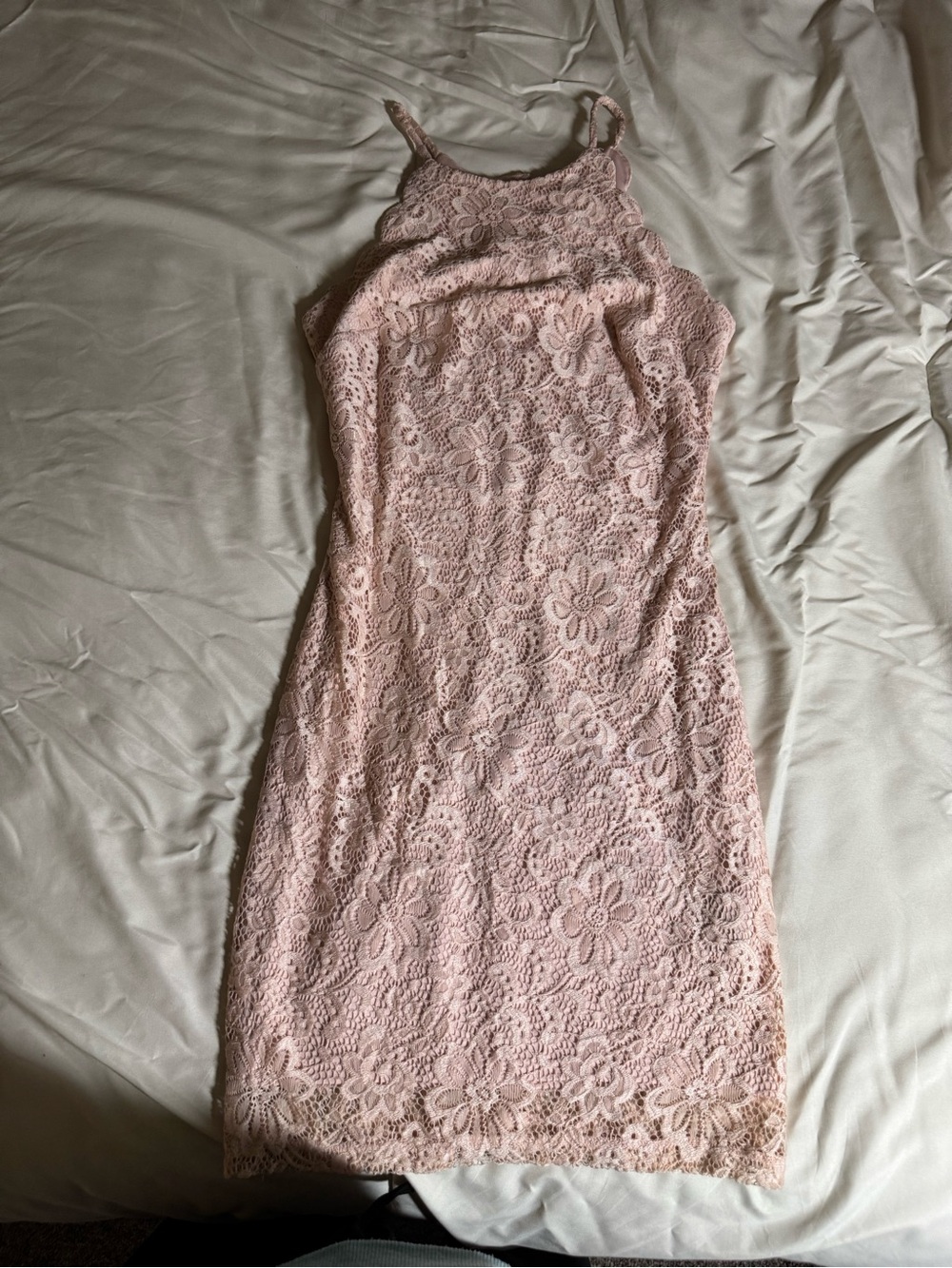 BCX Blush Pink Lace Halter Midi Dress